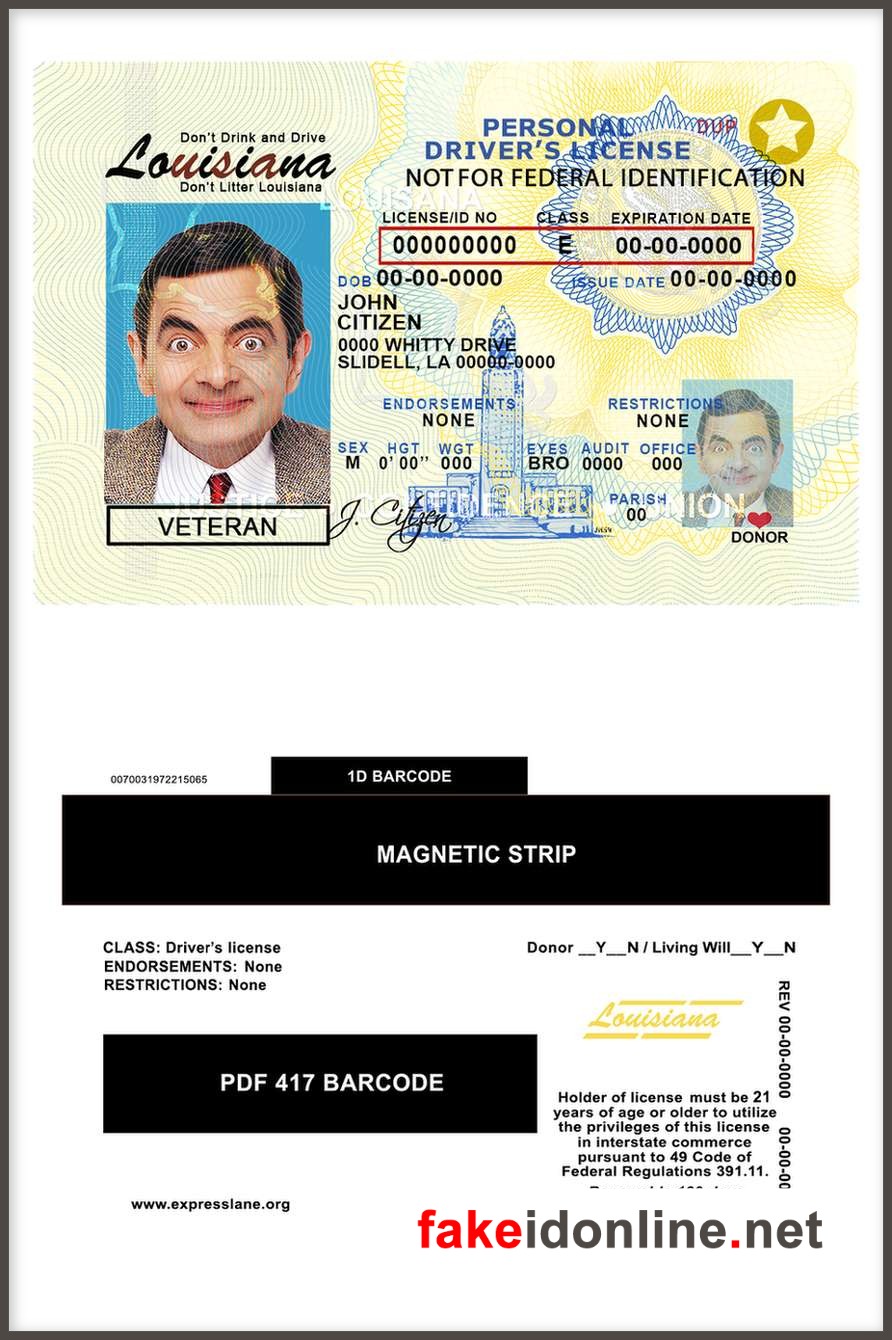 Louisiana Driver License PSD Template